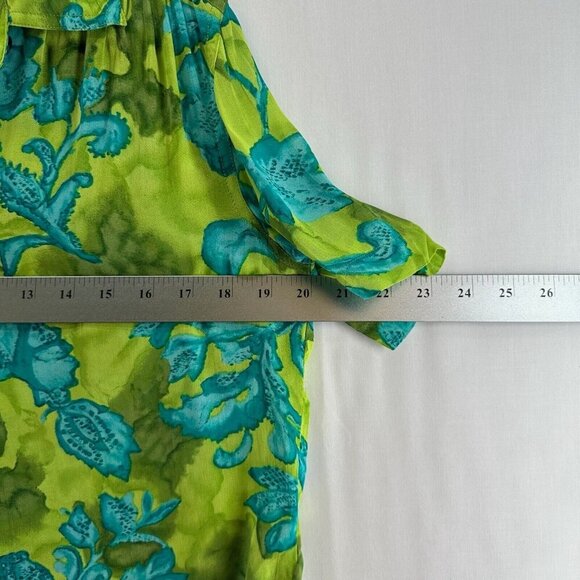 Carole Little Blouse Womens Sz S Short Sleeve Button Up Retro Floral Apple Green - Picture 9 of 11